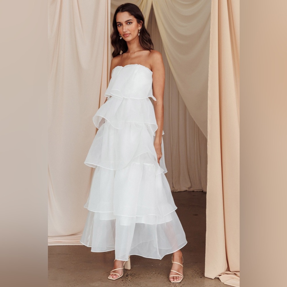 Selfie Leslie Behati Tiered Layer Strapless Midi Dress white Women’s L